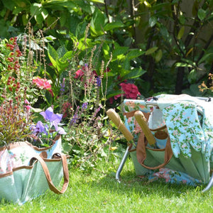 Garden tool stool & bag in rose print