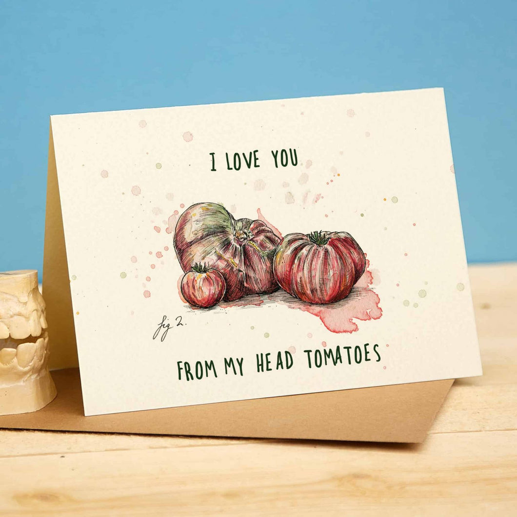 Tomatoes, romantic greeting card