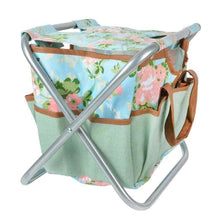 Load image into Gallery viewer, Garden tool stool &amp; bag in rose print
