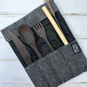 Reusable dark wood cutlery
