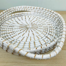 Load image into Gallery viewer, White wash round rattan tray
