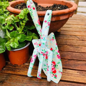 Garden trowel & fork set in rose print