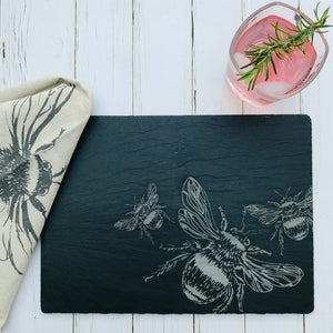 Slate place mats set - etched bee