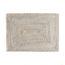 Load image into Gallery viewer, Balinese rectangular rattan place mat in a white wash finish
