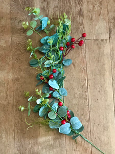Red Berry & Eucalyptus faux sprig
