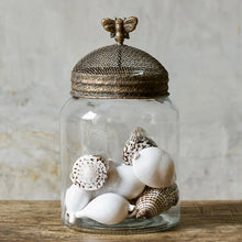 Load image into Gallery viewer, Decorative glass jar with bumble bee mesh lid
