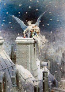 Angel on the rooftop - glitter Christmas card