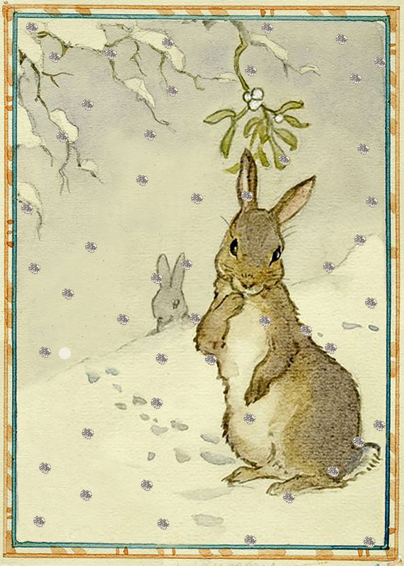 Snow rabbits - Glitter Christmas card