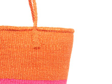 Load image into Gallery viewer, Orange &amp; pink shoppers basket hand woven from Sisal in Kenya
