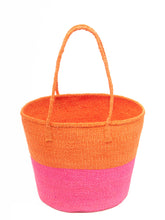 Load image into Gallery viewer, Orange &amp; pink shoppers basket hand woven from Sisal in Kenya
