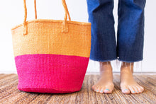 Load image into Gallery viewer, Orange &amp; pink shoppers basket hand woven from Sisal in Kenya
