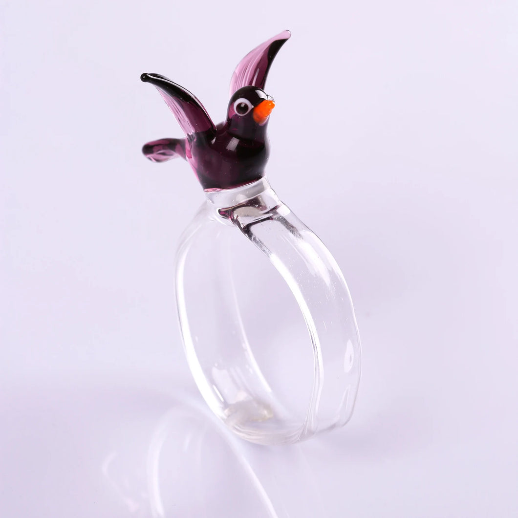 Blown glass bird napkin ring