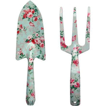 Load image into Gallery viewer, Garden trowel &amp; fork set in rose print
